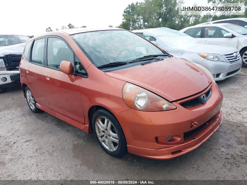 2007 Honda Fit Sport VIN: JHMGD38647S059708 Lot: 40020518