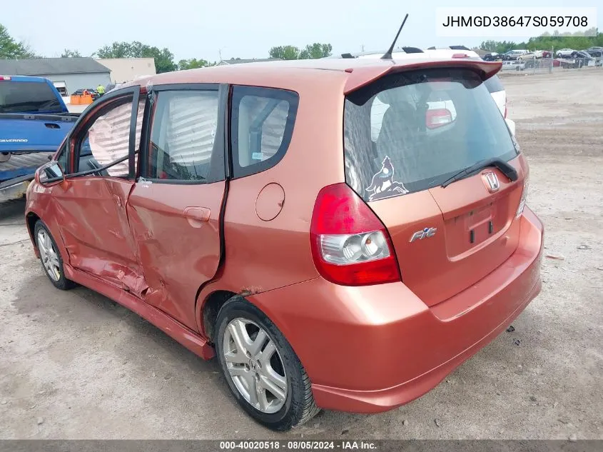 2007 Honda Fit Sport VIN: JHMGD38647S059708 Lot: 40020518