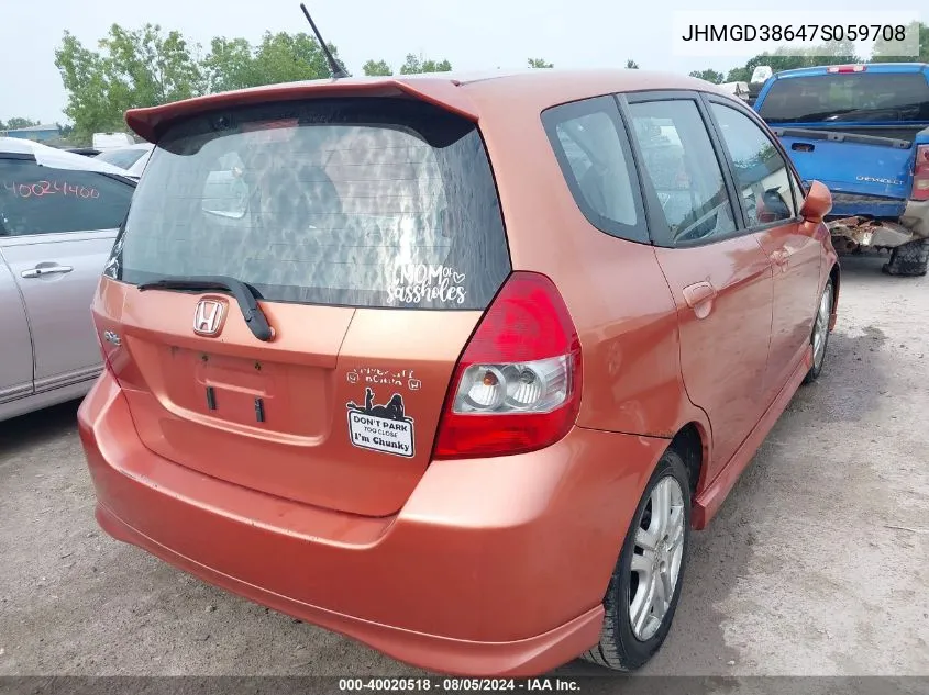 2007 Honda Fit Sport VIN: JHMGD38647S059708 Lot: 40020518