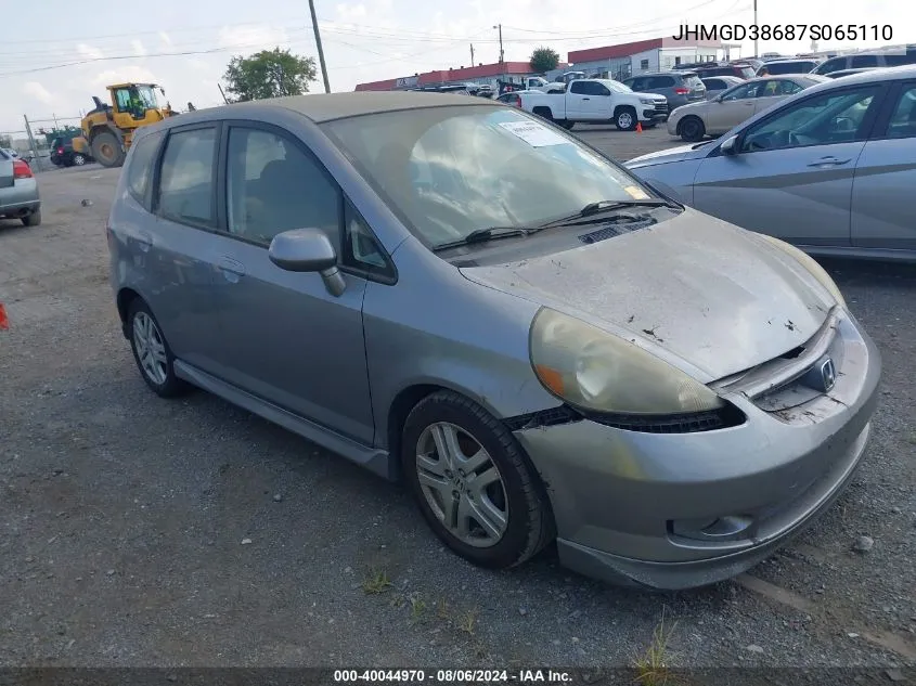 2007 Honda Fit Sport VIN: JHMGD38687S065110 Lot: 40044970