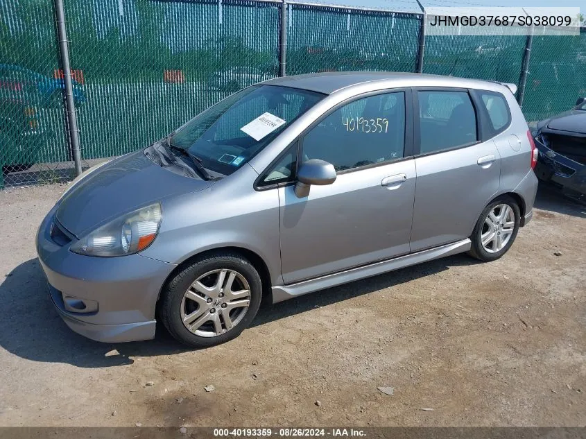 2007 Honda Fit Sport VIN: JHMGD37687S038099 Lot: 40193359