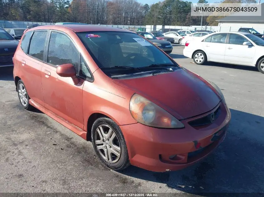 JHMGD38667S043509 2007 Honda Fit Sport