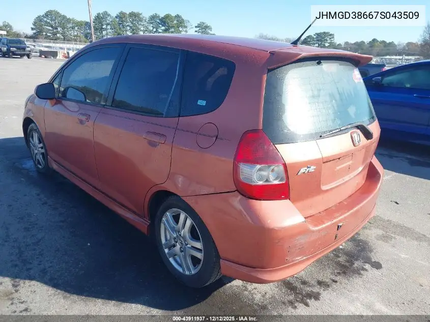 JHMGD38667S043509 2007 Honda Fit Sport