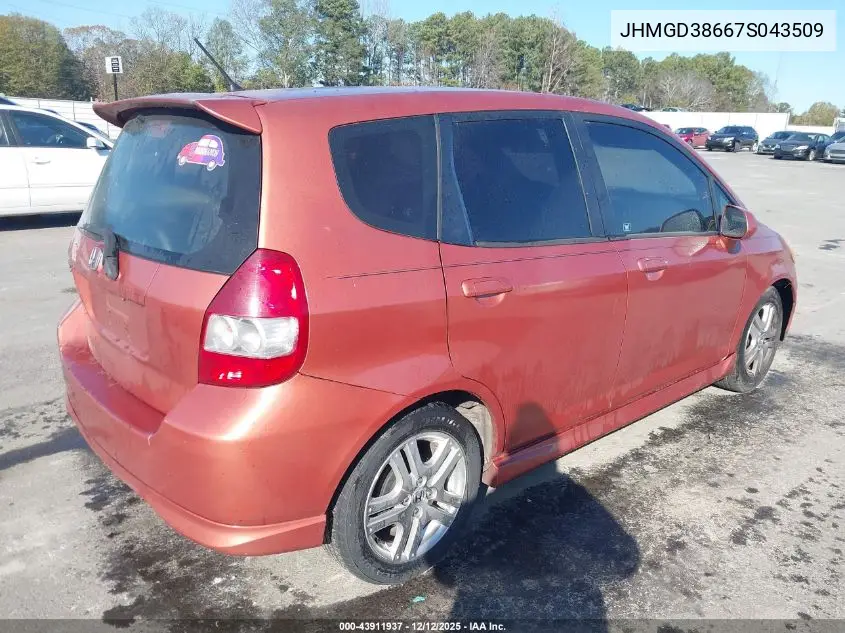 JHMGD38667S043509 2007 Honda Fit Sport
