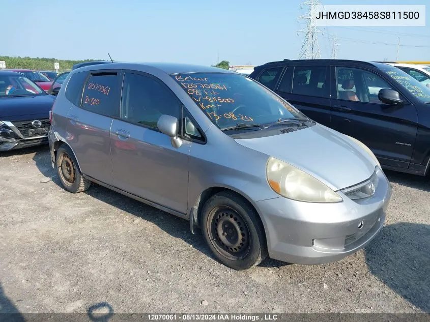 2008 Honda Fit VIN: JHMGD38458S811500 Lot: 12070061