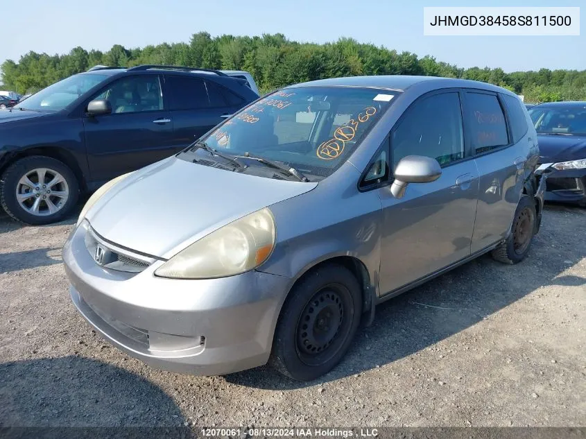 2008 Honda Fit VIN: JHMGD38458S811500 Lot: 12070061