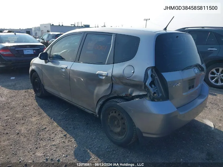 2008 Honda Fit VIN: JHMGD38458S811500 Lot: 12070061