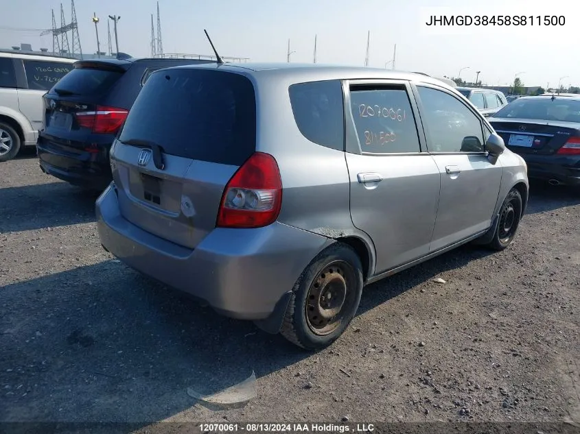 2008 Honda Fit VIN: JHMGD38458S811500 Lot: 12070061