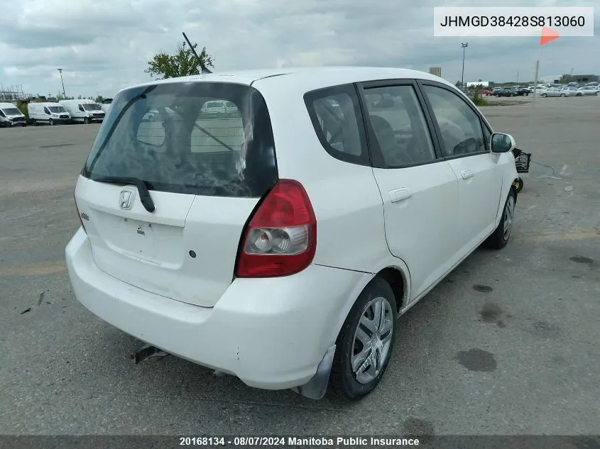 2008 Honda Fit Lx VIN: JHMGD38428S813060 Lot: 20168134