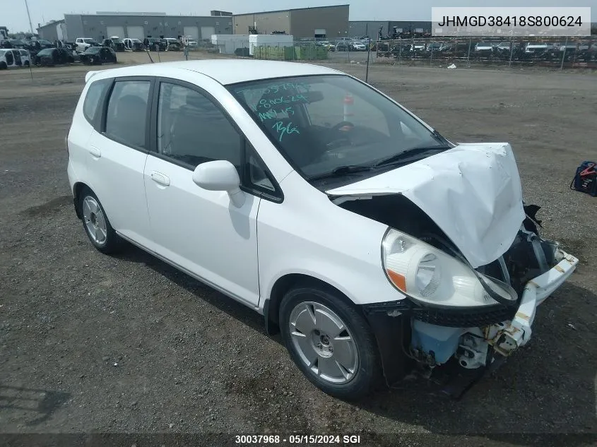 2008 Honda Fit VIN: JHMGD38418S800624 Lot: 30037968