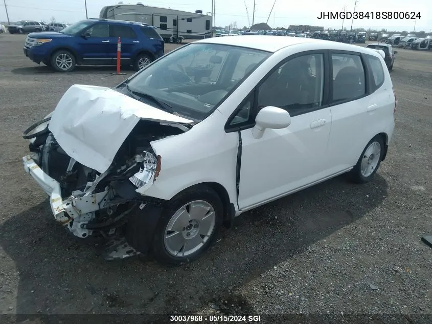 2008 Honda Fit VIN: JHMGD38418S800624 Lot: 30037968