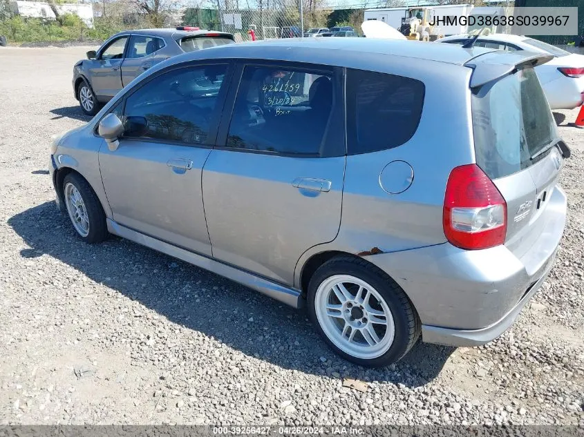 2008 Honda Fit Sport VIN: JHMGD38638S039967 Lot: 39256427