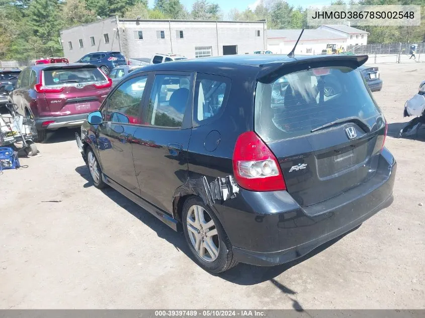 2008 Honda Fit Sport VIN: JHMGD38678S002548 Lot: 39397489