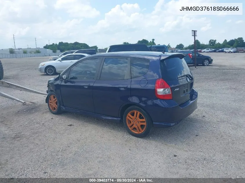 2008 Honda Fit Sport VIN: JHMGD37618S066666 Lot: 39403774