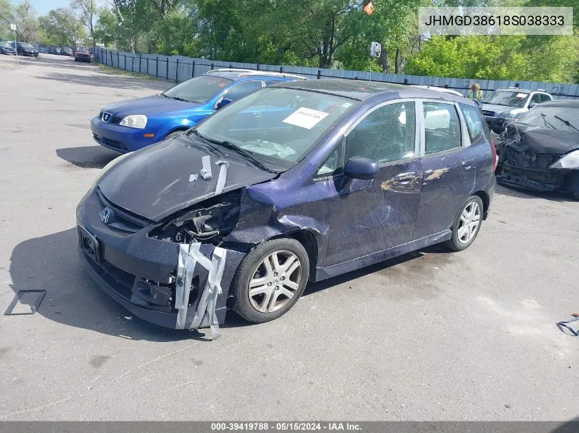 2008 Honda Fit Sport VIN: JHMGD38618S038333 Lot: 39419788