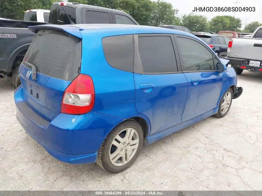 2008 Honda Fit Sport VIN: JHMGD38608S004903 Lot: 39464399