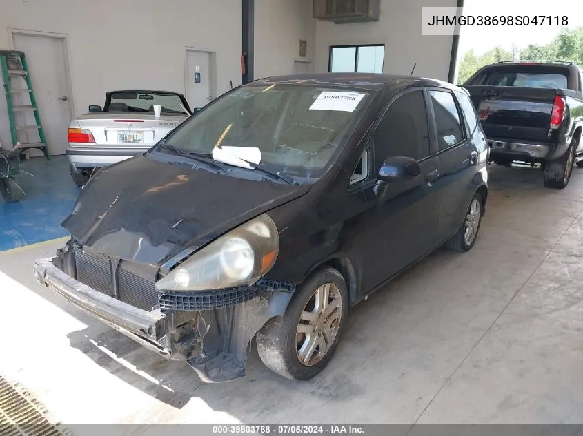 2008 Honda Fit Sport VIN: JHMGD38698S047118 Lot: 39803788