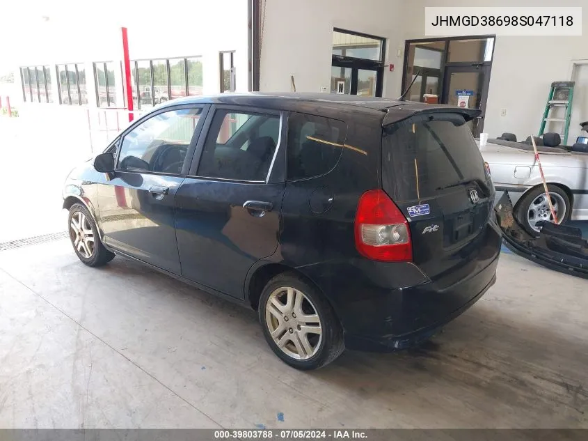 2008 Honda Fit Sport VIN: JHMGD38698S047118 Lot: 39803788