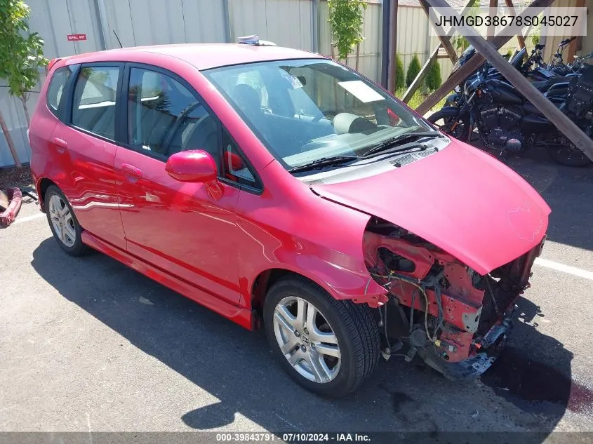 2008 Honda Fit Sport VIN: JHMGD38678S045027 Lot: 39843791