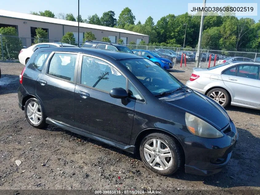 2008 Honda Fit Sport VIN: JHMGD38608S002519 Lot: 39853815