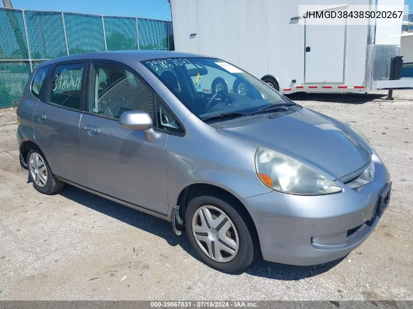 2008 Honda Fit VIN: JHMGD38438S020267 Lot: 39867031