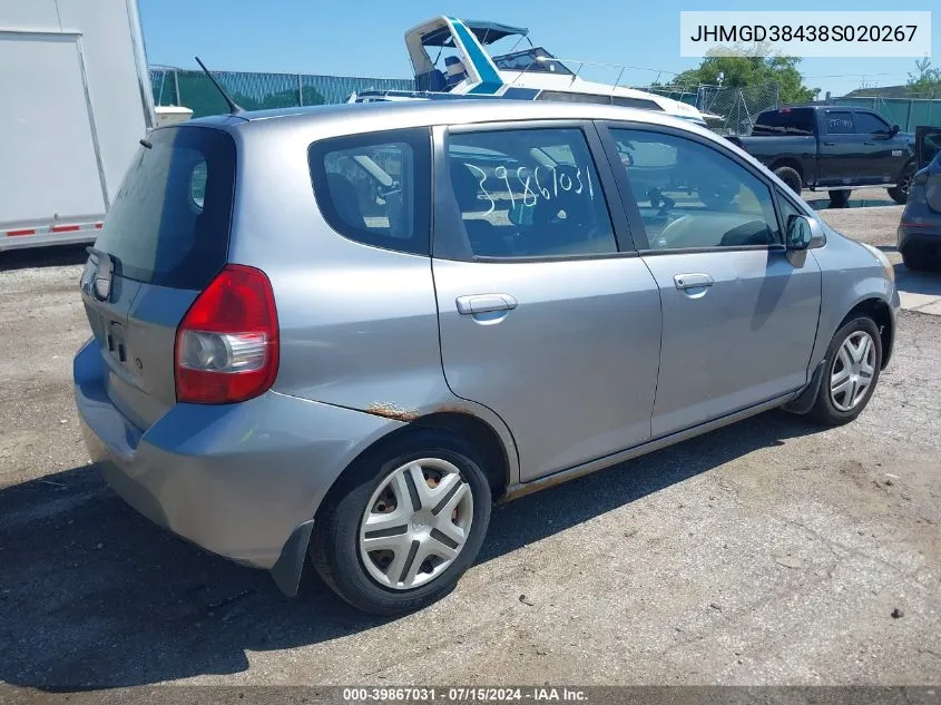 2008 Honda Fit VIN: JHMGD38438S020267 Lot: 39867031