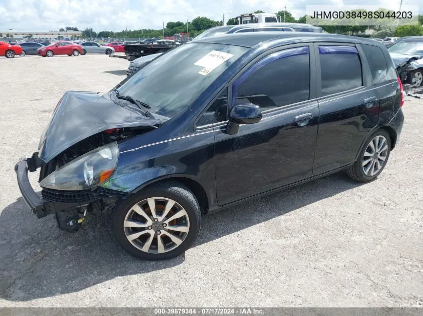 2008 Honda Fit VIN: JHMGD38498S044203 Lot: 39879384