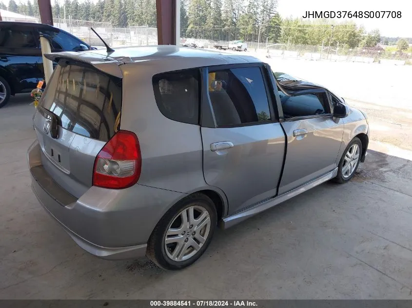 2008 Honda Fit Sport VIN: JHMGD37648S007708 Lot: 39884541