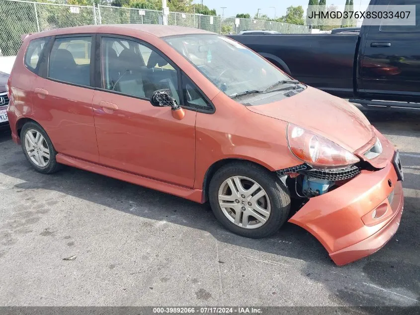 2008 Honda Fit Sport VIN: JHMGD376X8S033407 Lot: 39892066