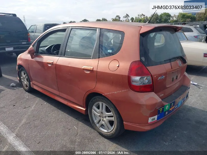 JHMGD376X8S033407 2008 Honda Fit Sport