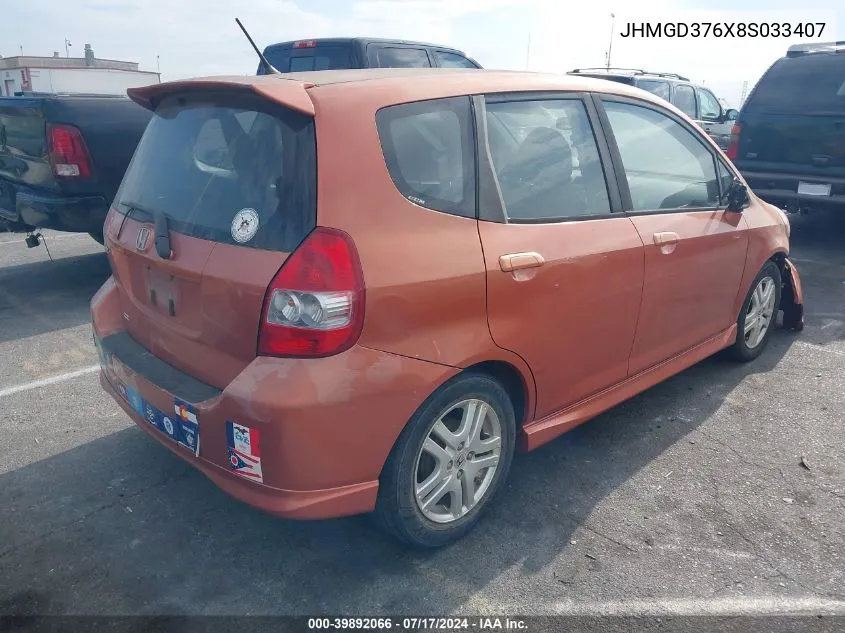 JHMGD376X8S033407 2008 Honda Fit Sport