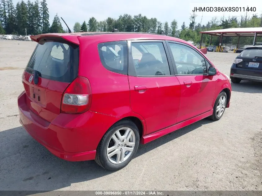 2008 Honda Fit Sport VIN: JHMGD386X8S011440 Lot: 39896850