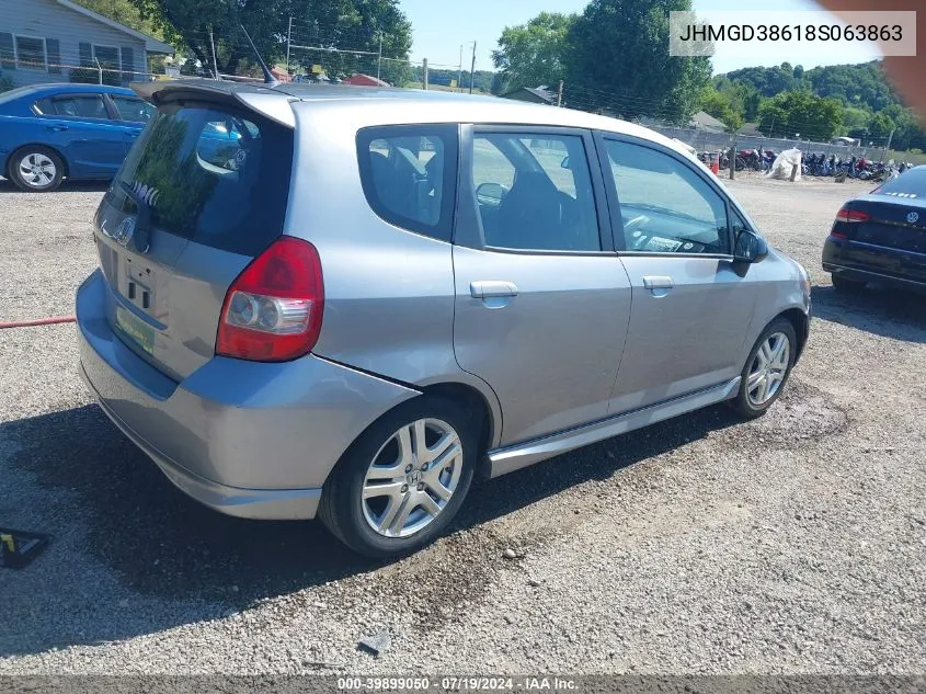 2008 Honda Fit Sport VIN: JHMGD38618S063863 Lot: 39899050