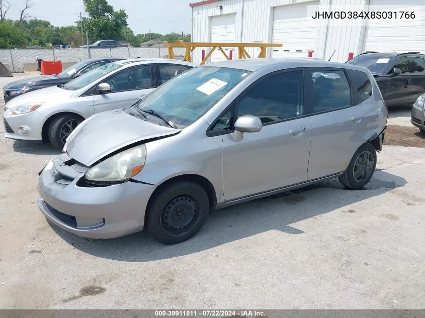 2008 Honda Fit VIN: JHMGD384X8S031766 Lot: 39911811