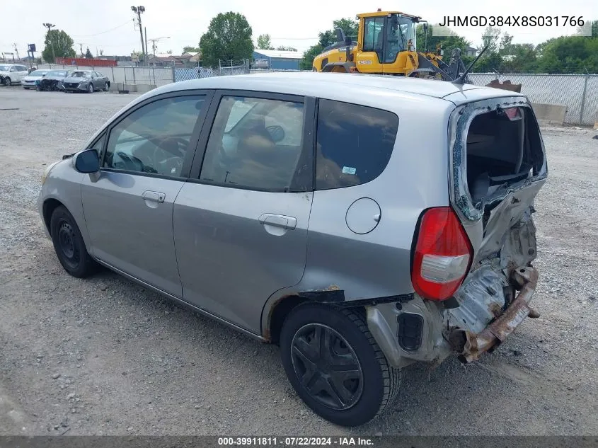 2008 Honda Fit VIN: JHMGD384X8S031766 Lot: 39911811