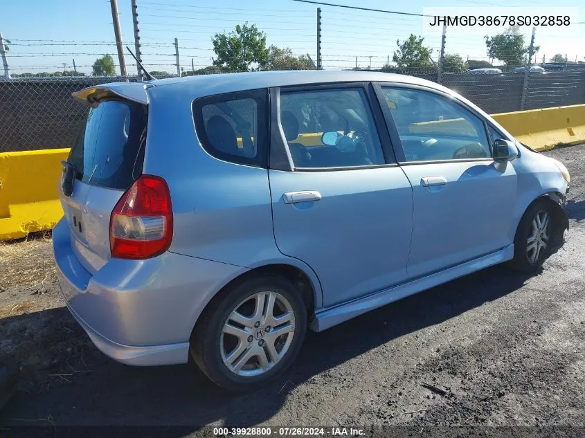 2008 Honda Fit Sport VIN: JHMGD38678S032858 Lot: 39928800