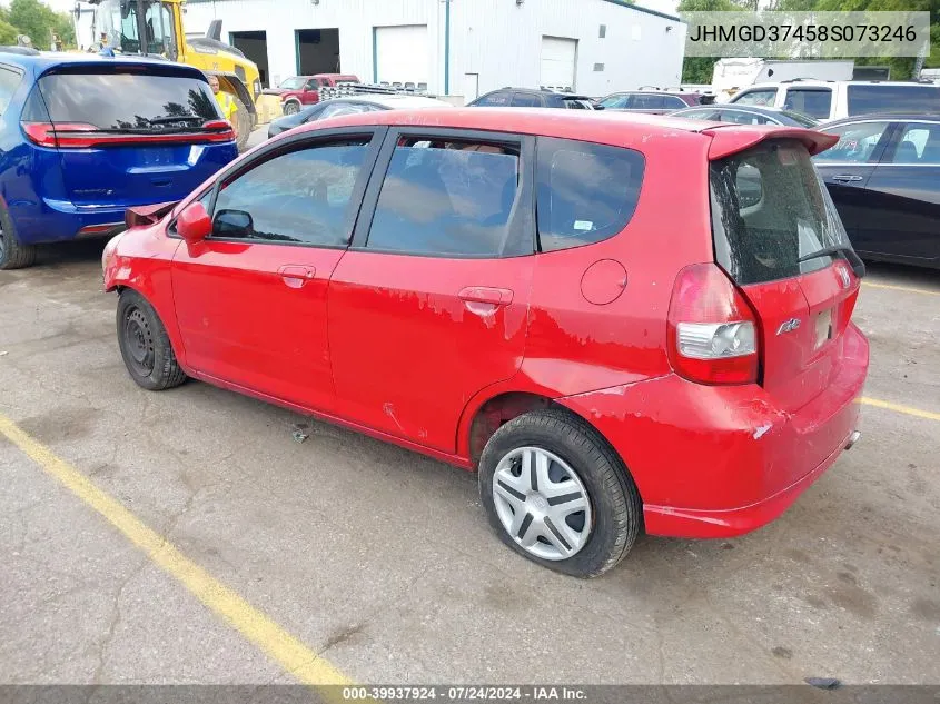 2008 Honda Fit VIN: JHMGD37458S073246 Lot: 39937924