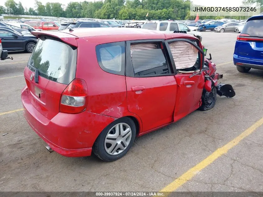 2008 Honda Fit VIN: JHMGD37458S073246 Lot: 39937924