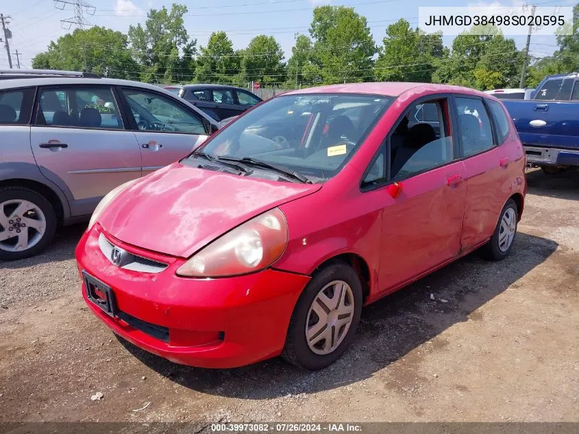 2008 Honda Fit VIN: JHMGD38498S020595 Lot: 39973082