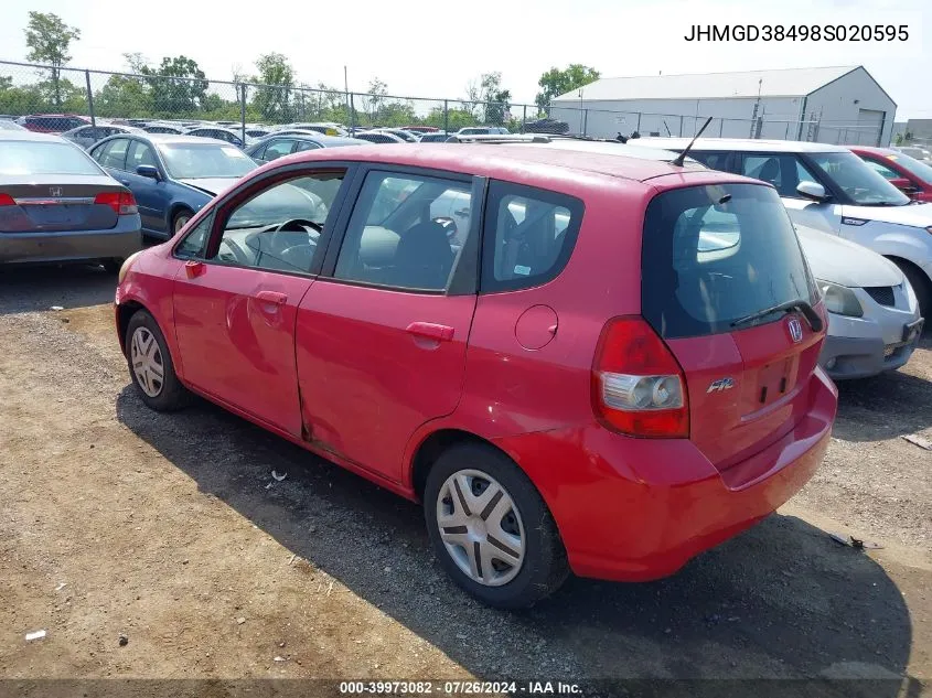 2008 Honda Fit VIN: JHMGD38498S020595 Lot: 39973082