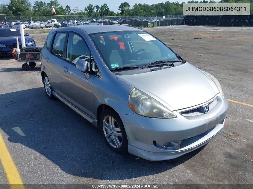 2008 Honda Fit Sport VIN: JHMGD38608S064311 Lot: 39994795