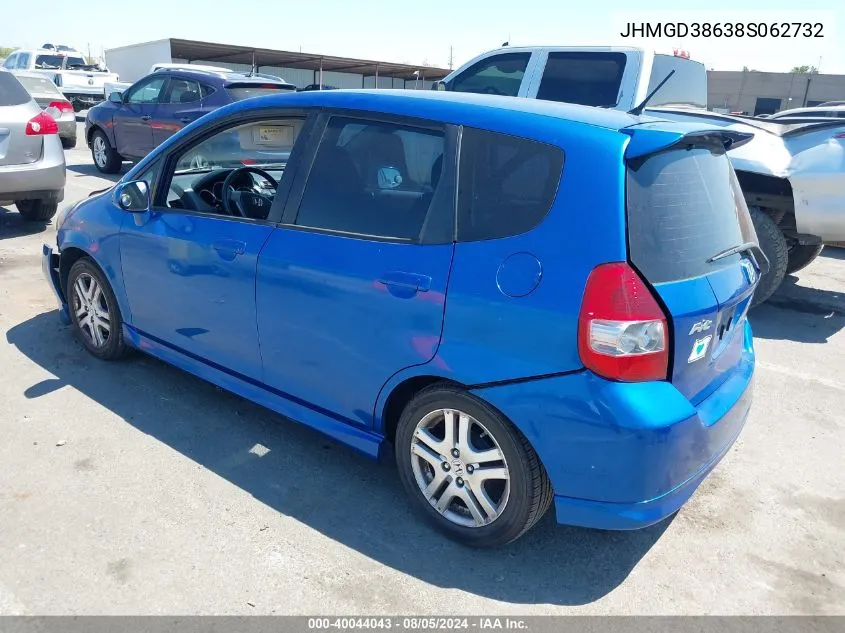 2008 Honda Fit Sport VIN: JHMGD38638S062732 Lot: 40044043