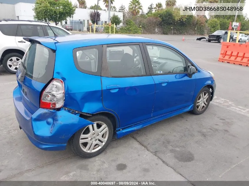 2008 Honda Fit Sport VIN: JHMGD38668S048968 Lot: 40048697