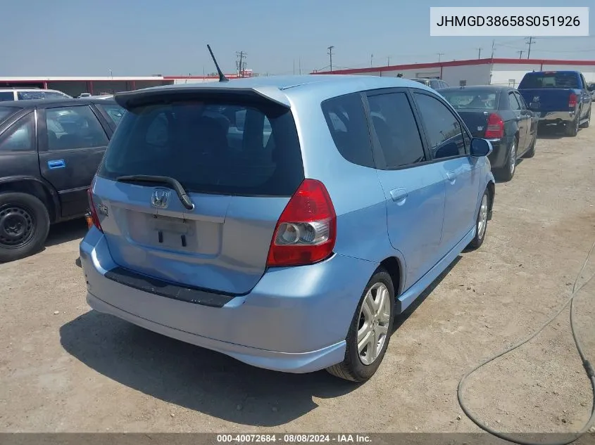 2008 Honda Fit Sport VIN: JHMGD38658S051926 Lot: 40072684