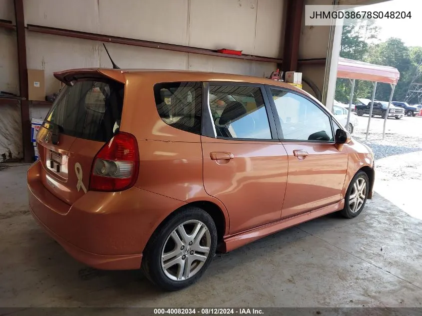 2008 Honda Fit Sport VIN: JHMGD38678S048204 Lot: 40082034