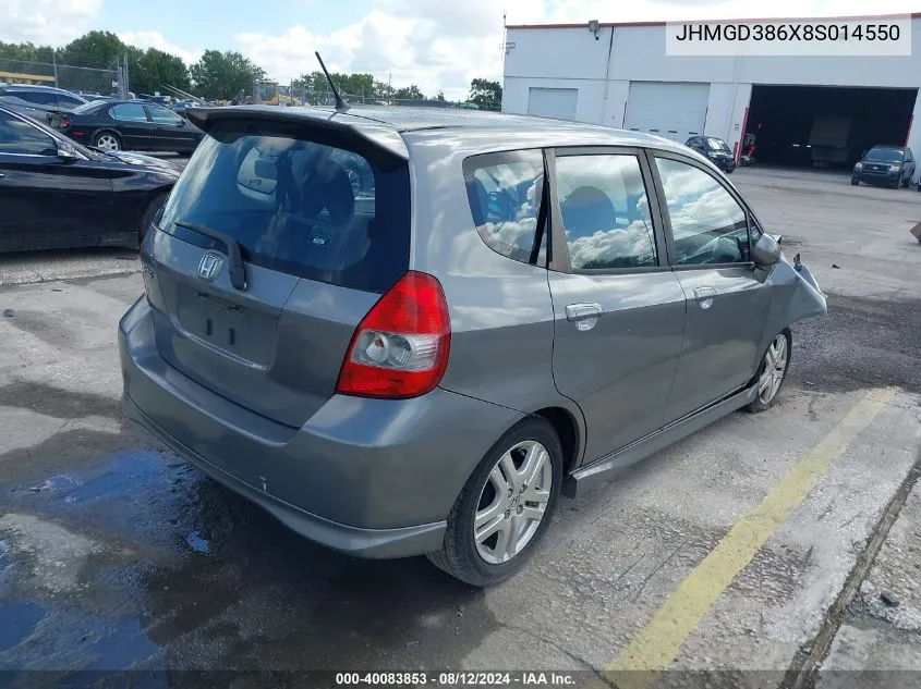 2008 Honda Fit Sport VIN: JHMGD386X8S014550 Lot: 40083853