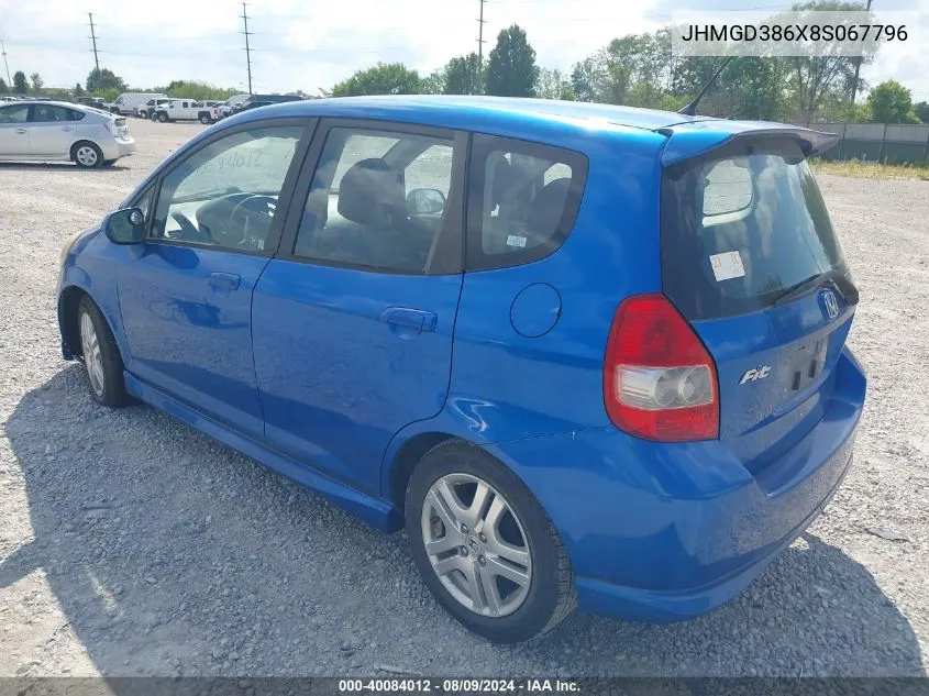 2008 Honda Fit Sport VIN: JHMGD386X8S067796 Lot: 40084012