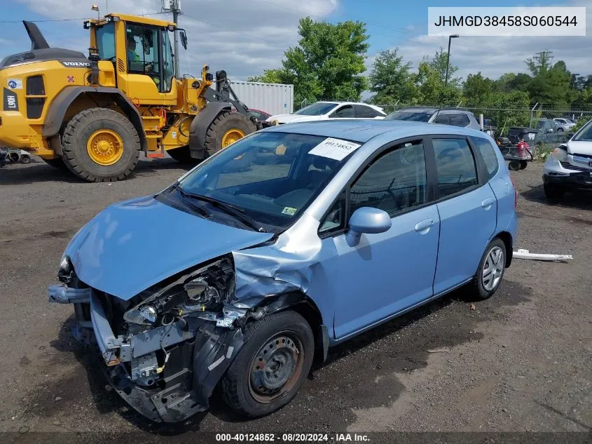 2008 Honda Fit VIN: JHMGD38458S060544 Lot: 40124852