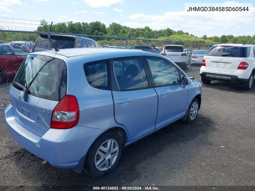 2008 Honda Fit VIN: JHMGD38458S060544 Lot: 40124852