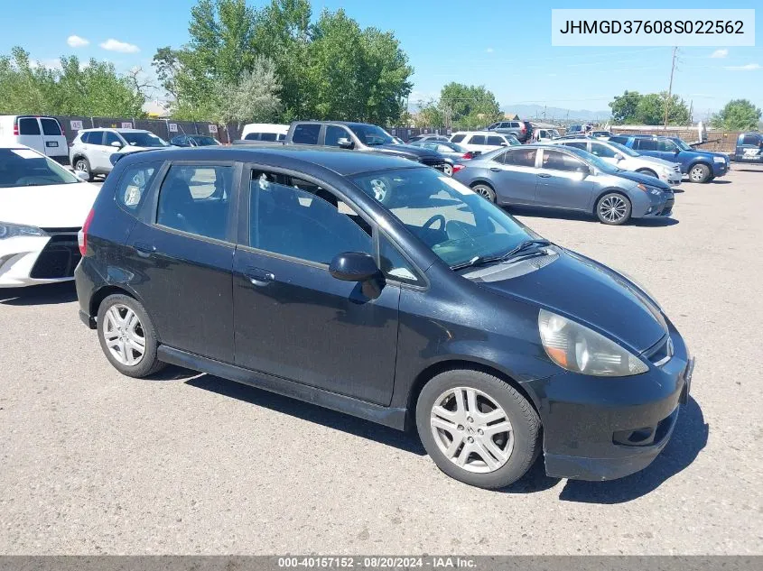 2008 Honda Fit Sport VIN: JHMGD37608S022562 Lot: 40157152